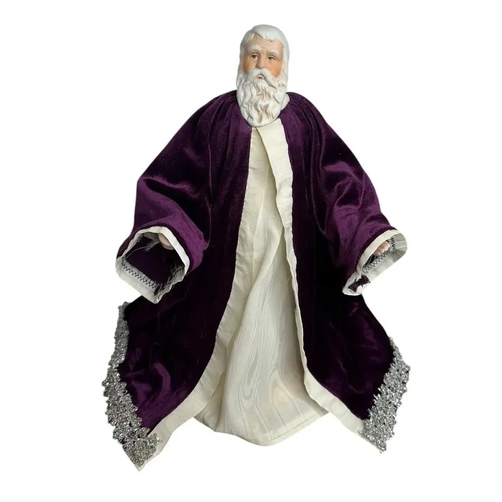 Handmade Old World Santa Figurine w/ Purple Velvet Robe Coat Christmas Decor 14